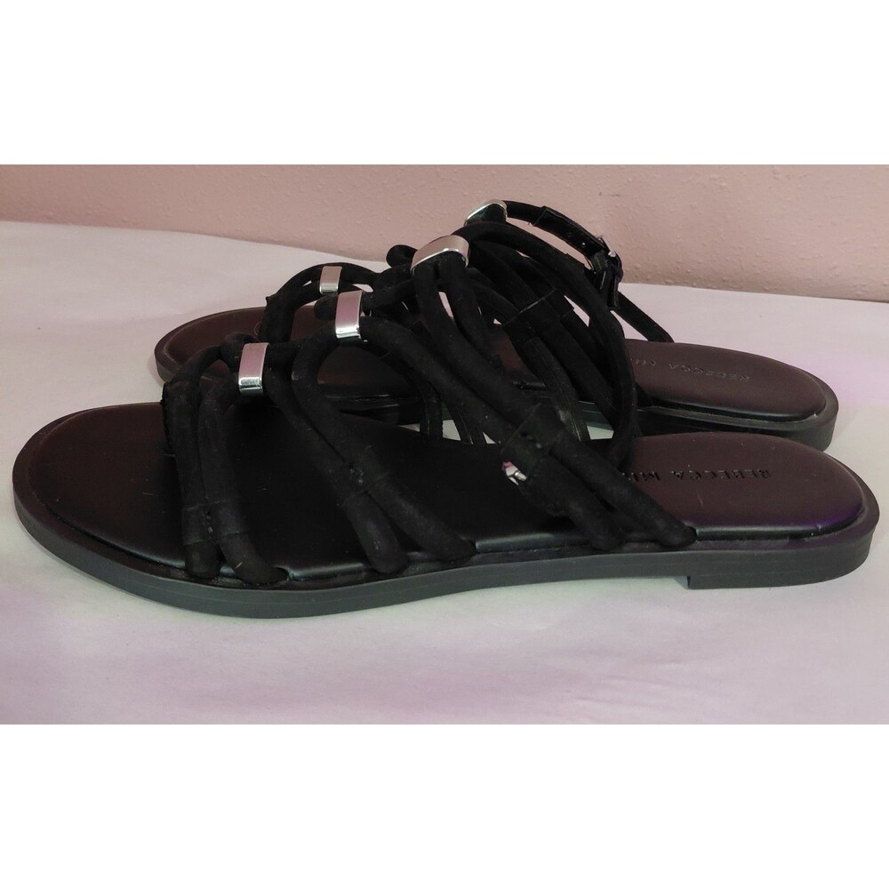 Rebecca Minkoff Black Suede Strappy Ankle Wrap Around Sandals Women's Size 7.5 - Picture 2 of 7